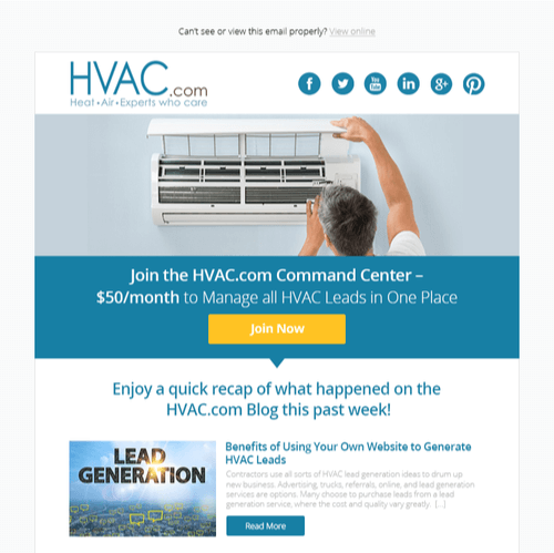 HVAC email marketing example