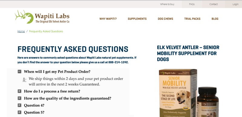 pet product faq page