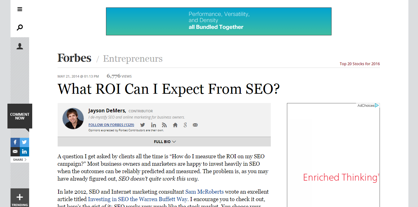 What ROI can i expect from seo article
